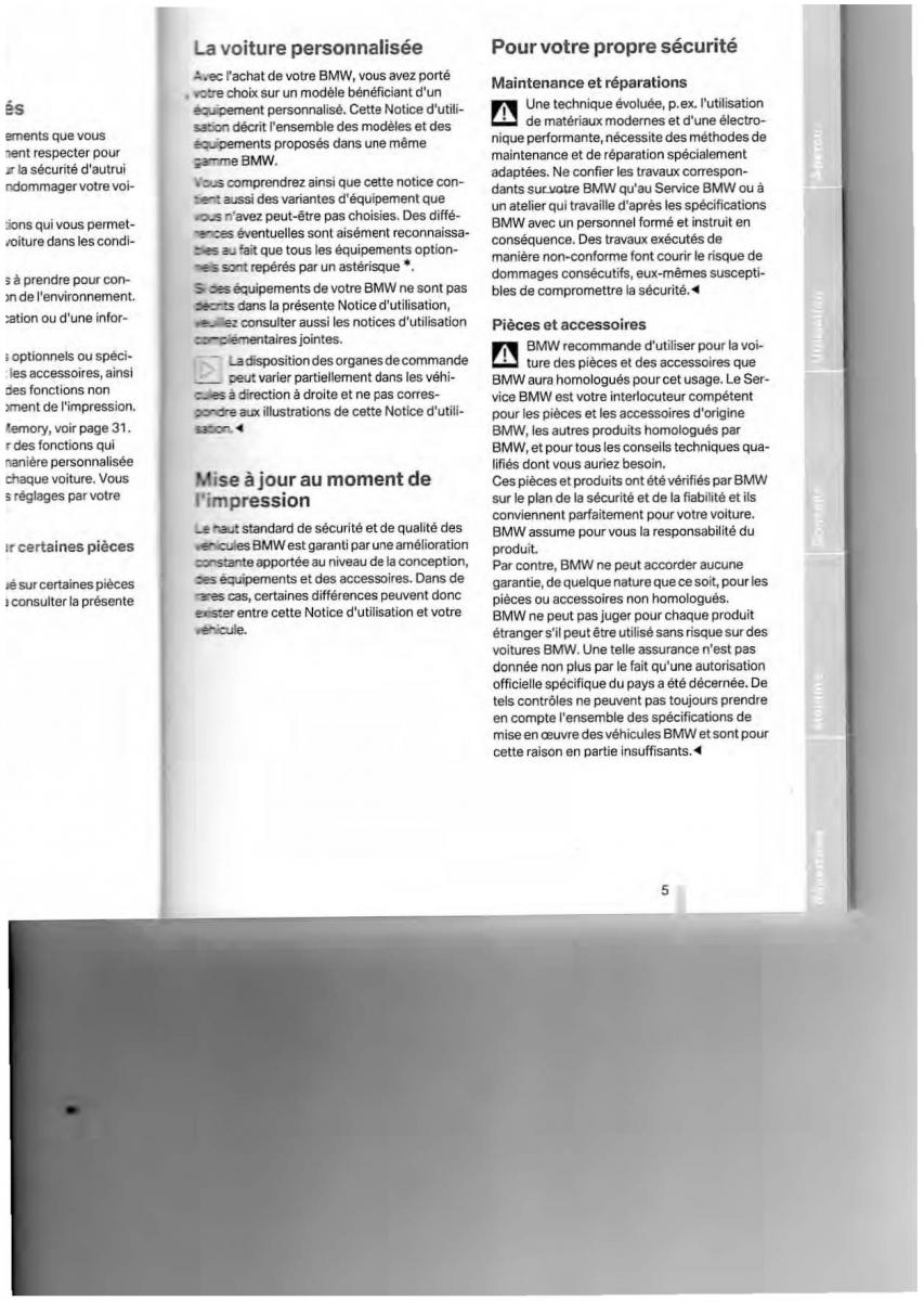 BMW Z4 E85 E86 manuel du proprietaire / page 5