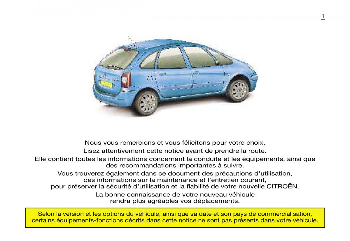 Citroen Xsara Picasso manuel du proprietaire / page 3