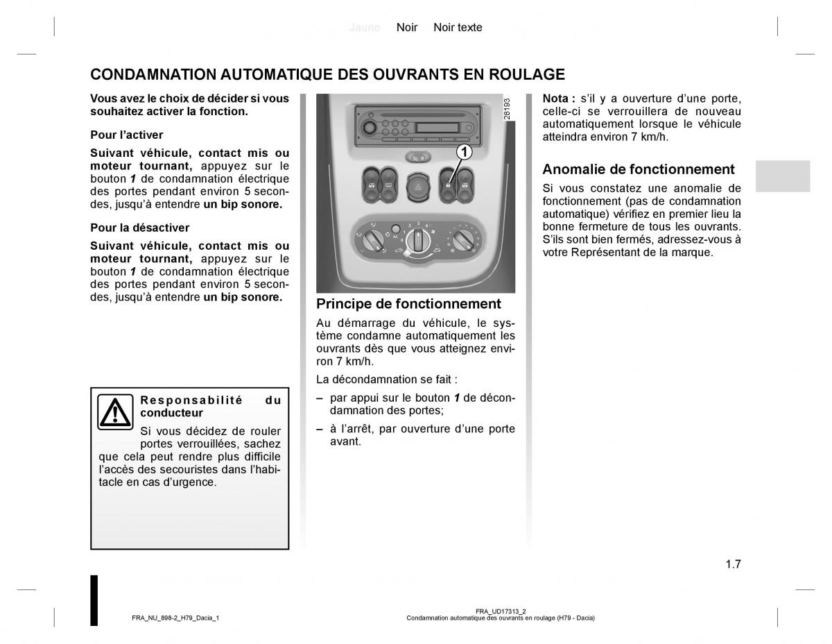Dacia Duster I 1 manuel du proprietaire / page 11