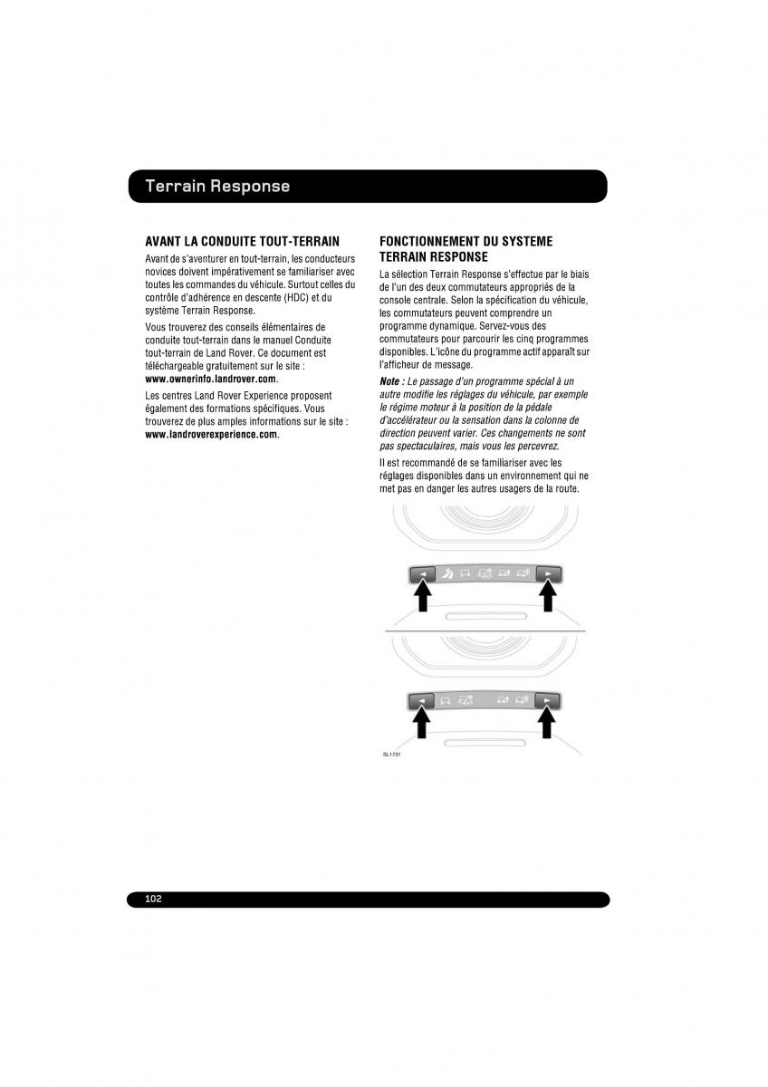 Land Rover Range Rover Evoque manuel du proprietaire / page 102