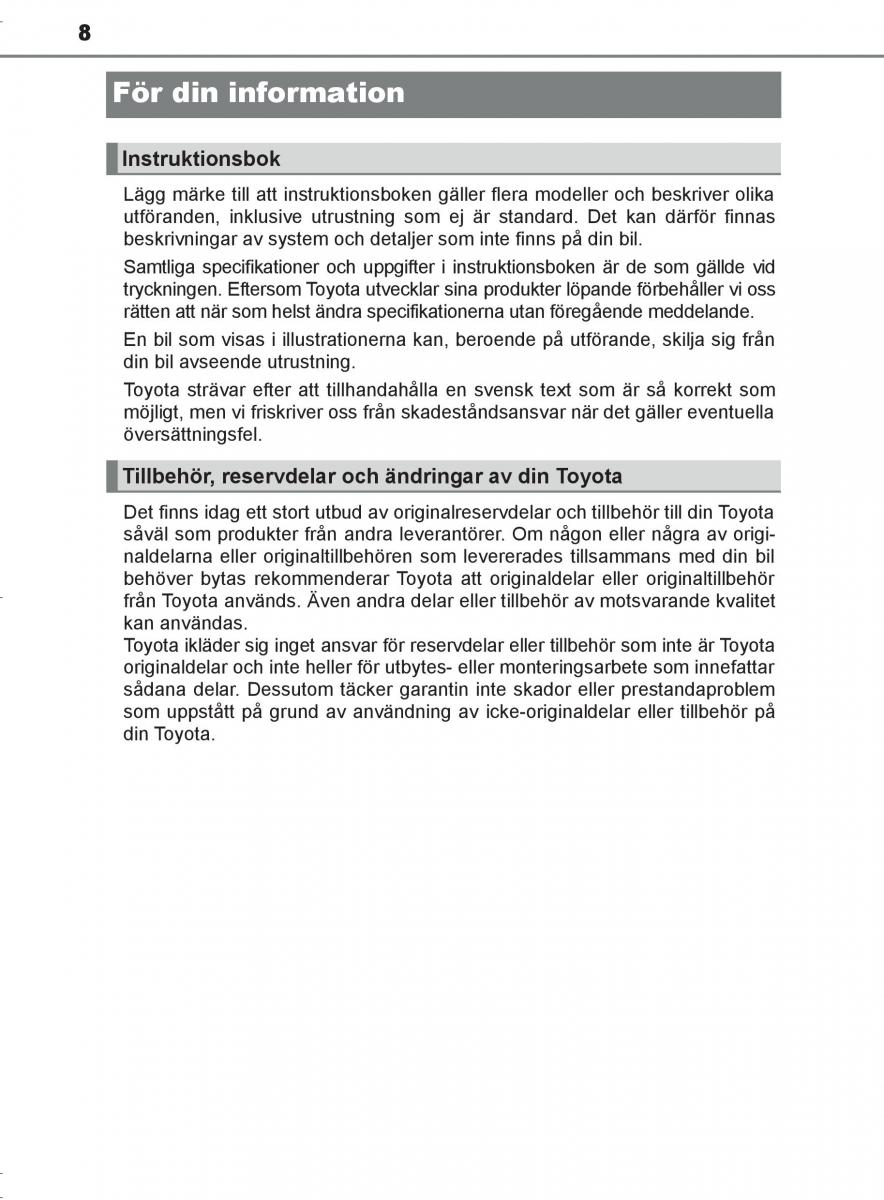 Toyota C HR instruktionsbok / page 8