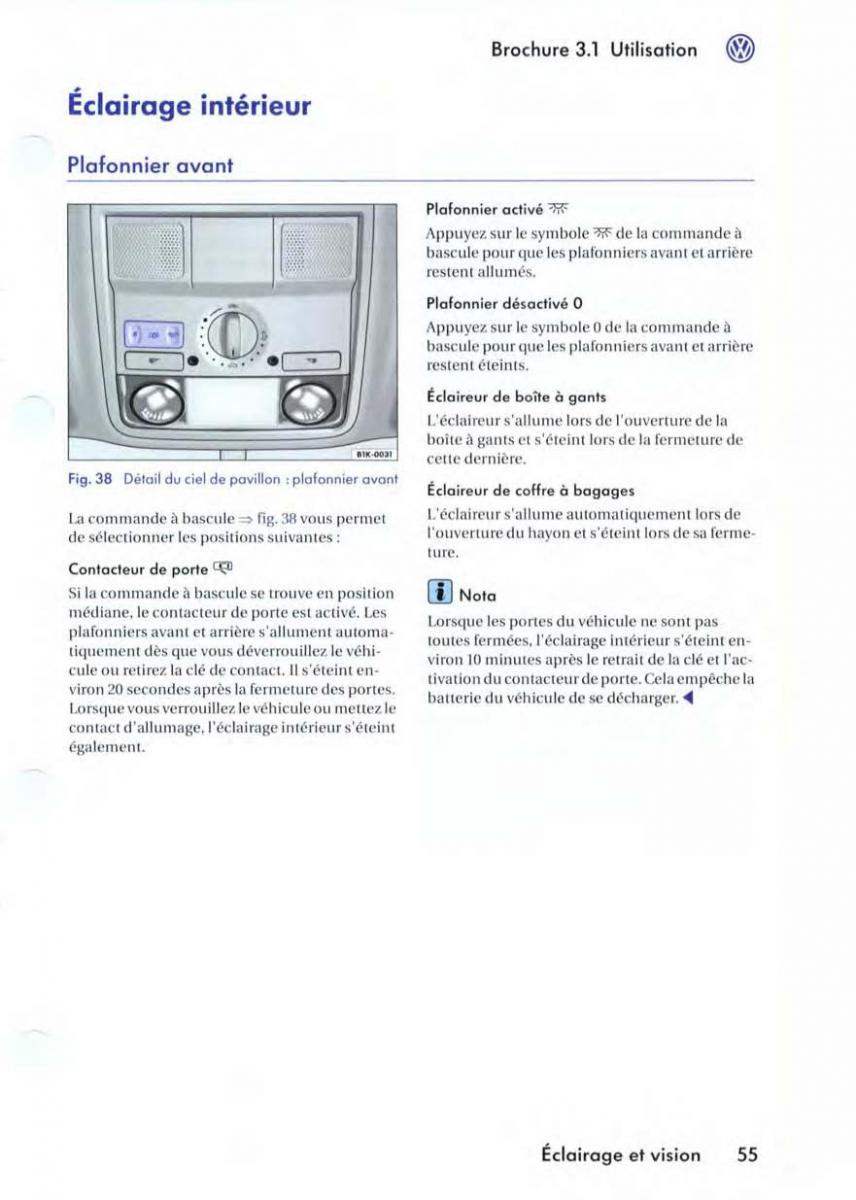 VW Golf V 5 manuel du proprietaire / page 58