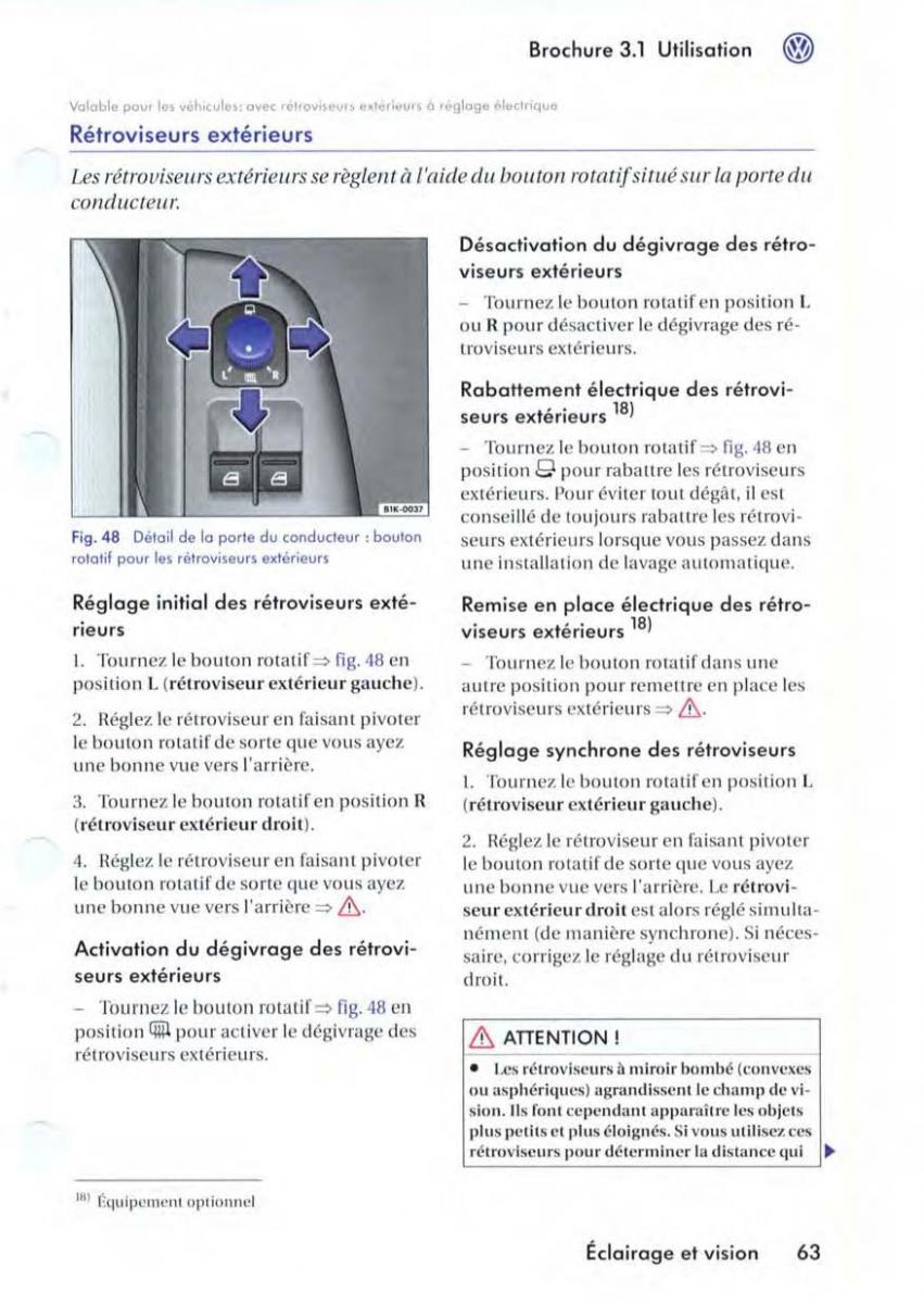 VW Golf V 5 manuel du proprietaire / page 66