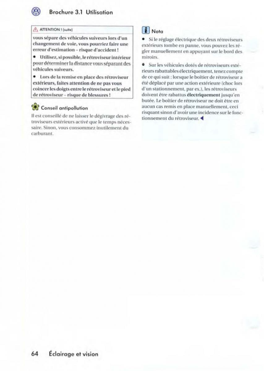 VW Golf V 5 manuel du proprietaire / page 67