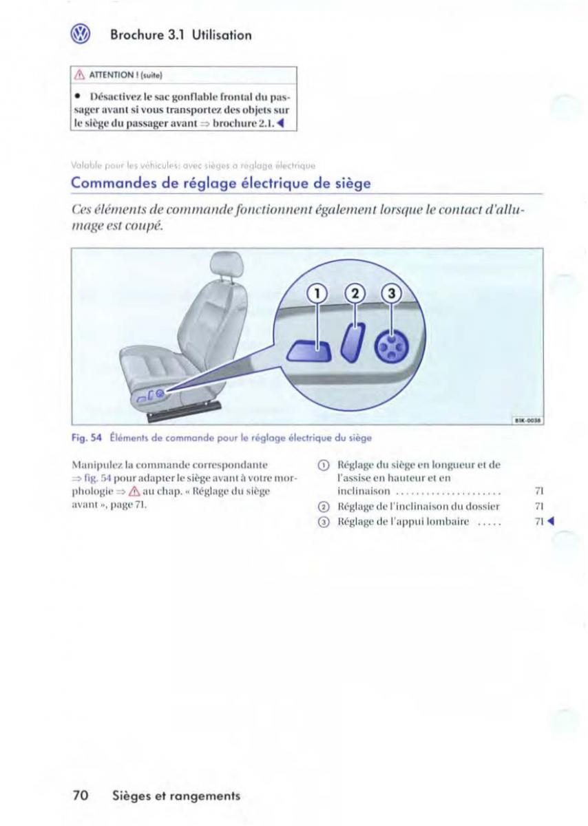 VW Golf V 5 manuel du proprietaire / page 74