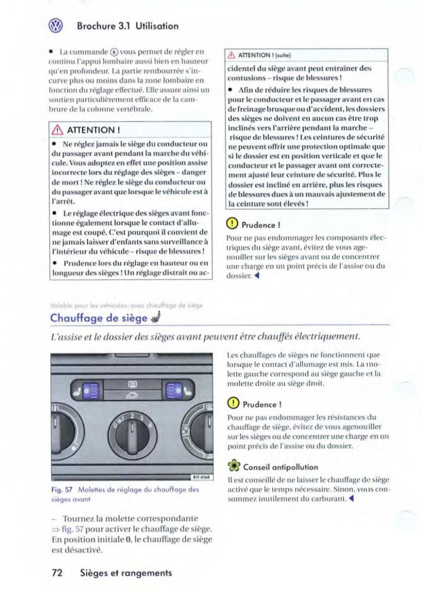 VW Golf V 5 manuel du proprietaire / page 76