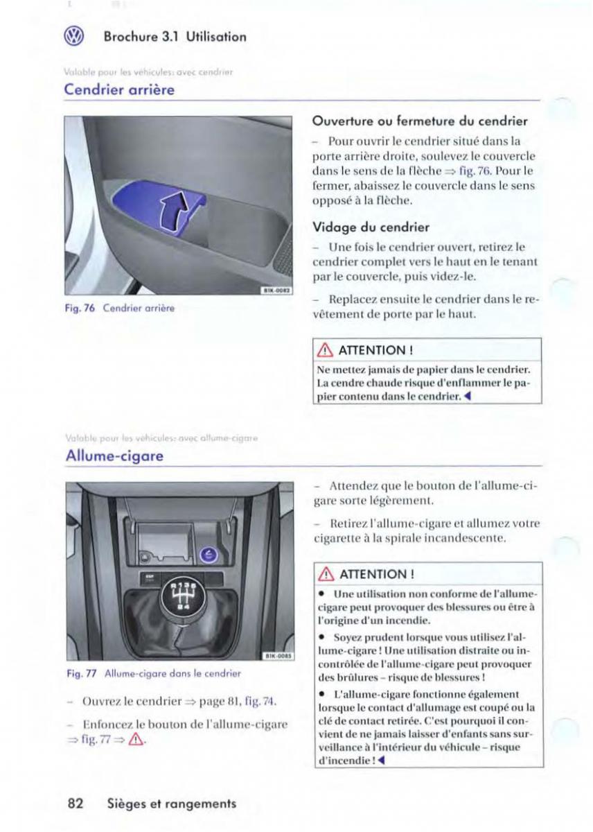 VW Golf V 5 manuel du proprietaire / page 86