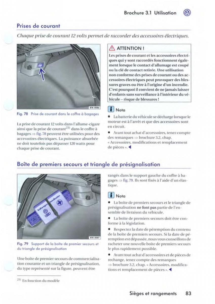 VW Golf V 5 manuel du proprietaire / page 87