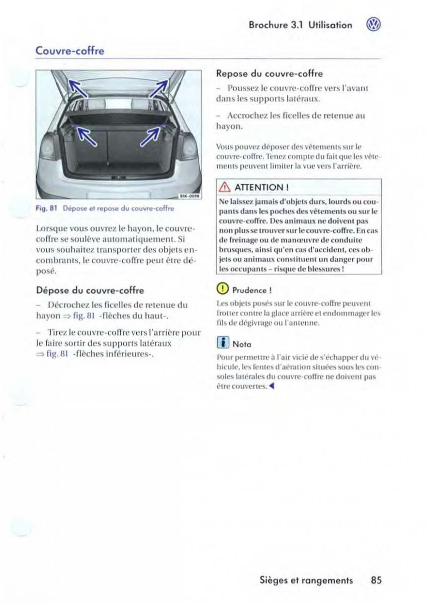 VW Golf V 5 manuel du proprietaire / page 89