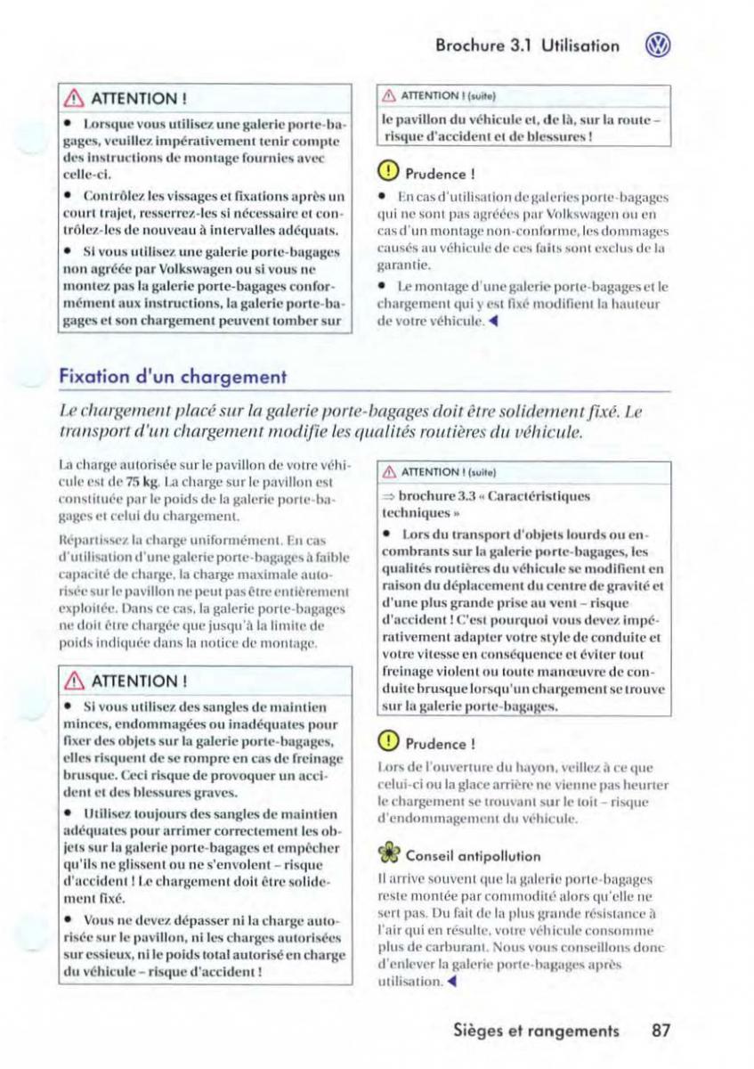 VW Golf V 5 manuel du proprietaire / page 91