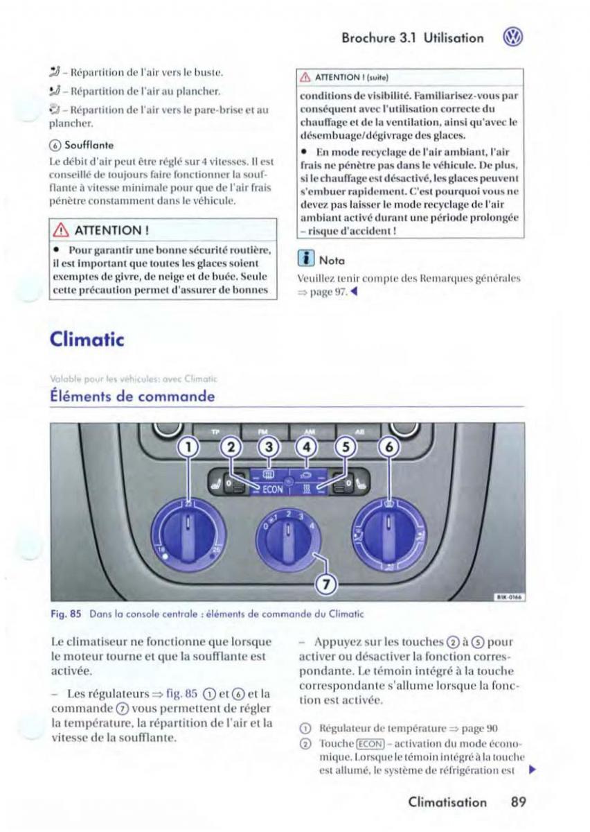 VW Golf V 5 manuel du proprietaire / page 93