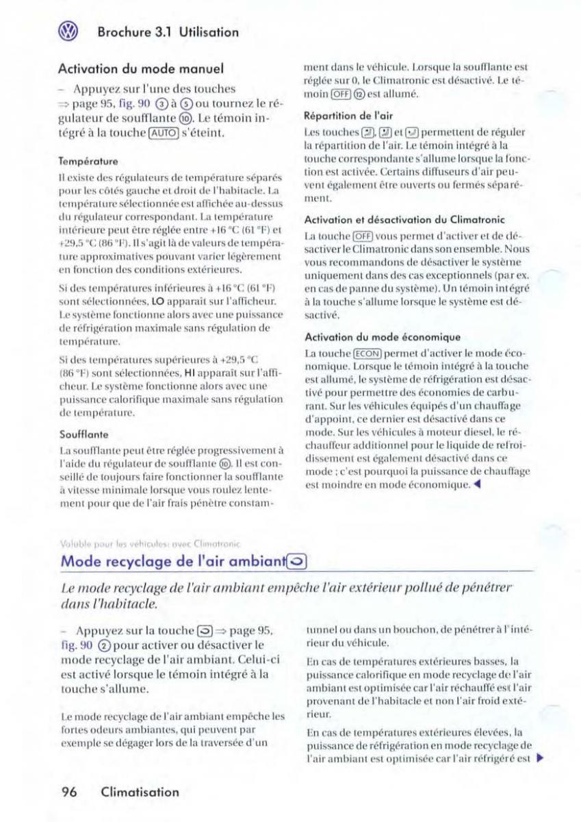 VW Golf V 5 manuel du proprietaire / page 100