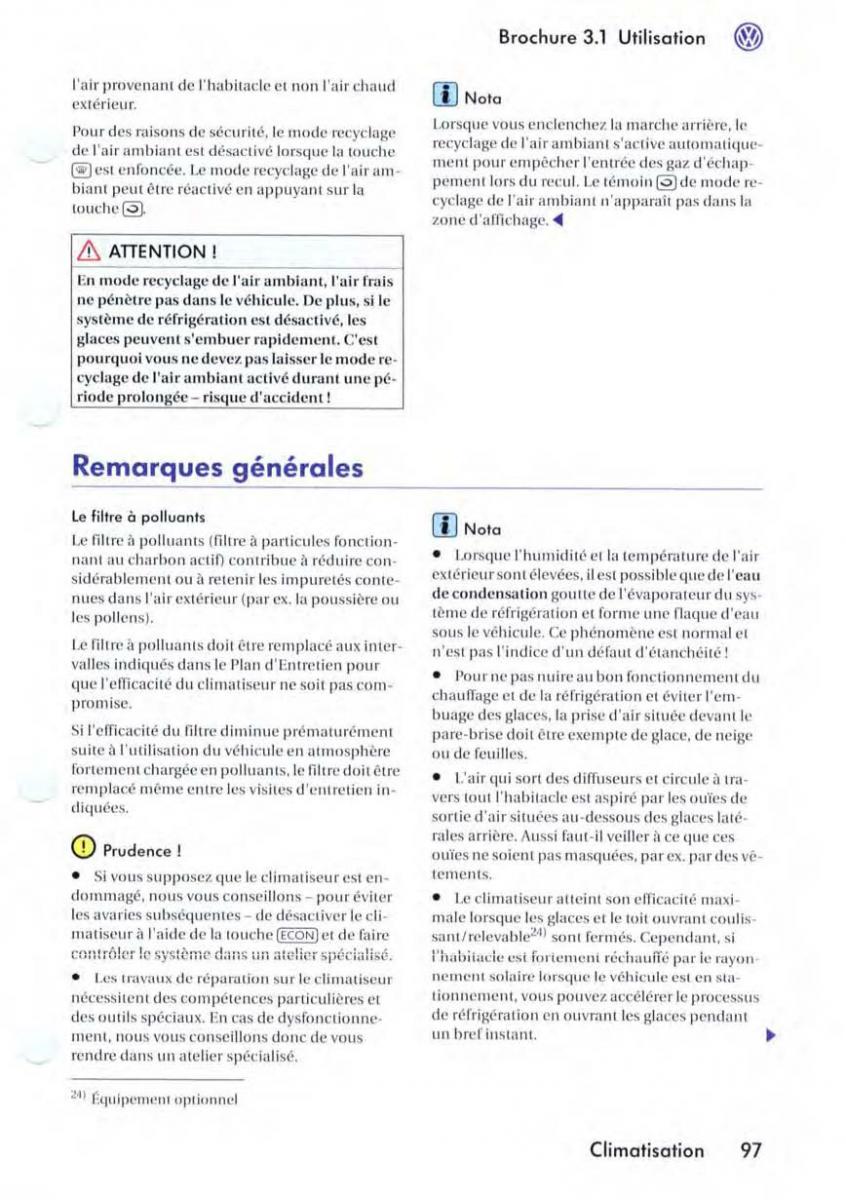 VW Golf V 5 manuel du proprietaire / page 101