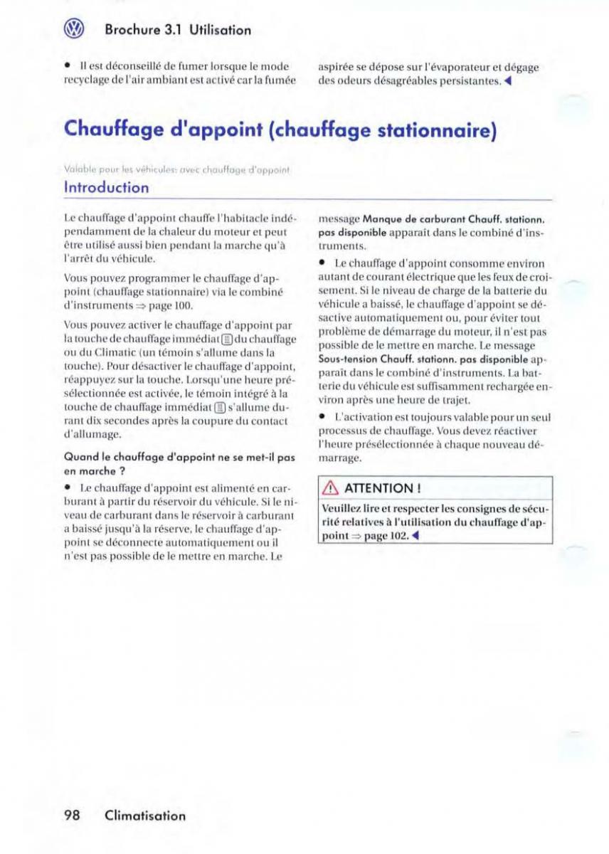 VW Golf V 5 manuel du proprietaire / page 102