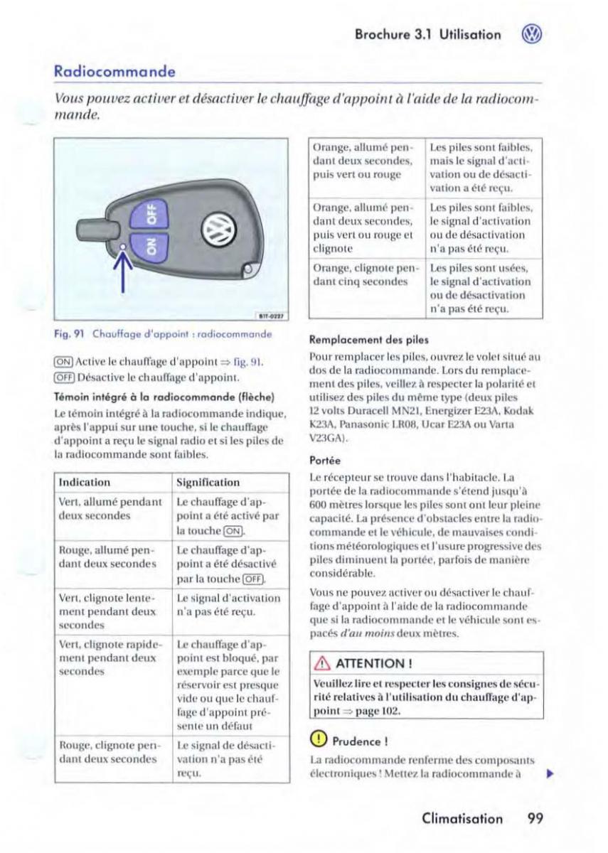 VW Golf V 5 manuel du proprietaire / page 103