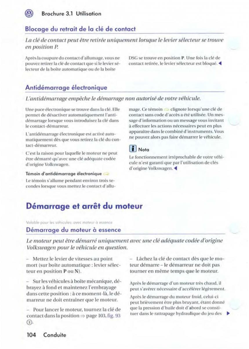 VW Golf V 5 manuel du proprietaire / page 108