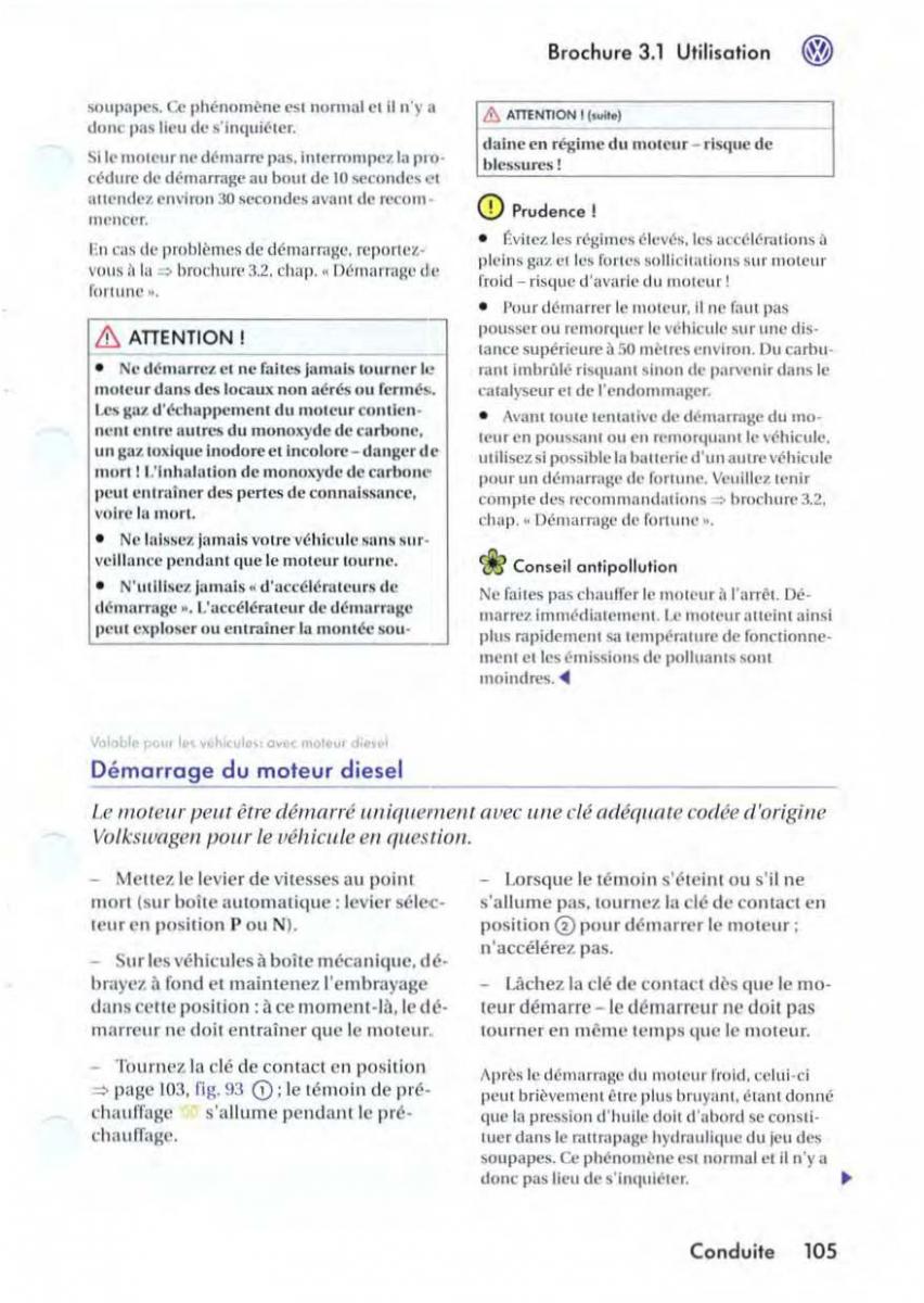 VW Golf V 5 manuel du proprietaire / page 109