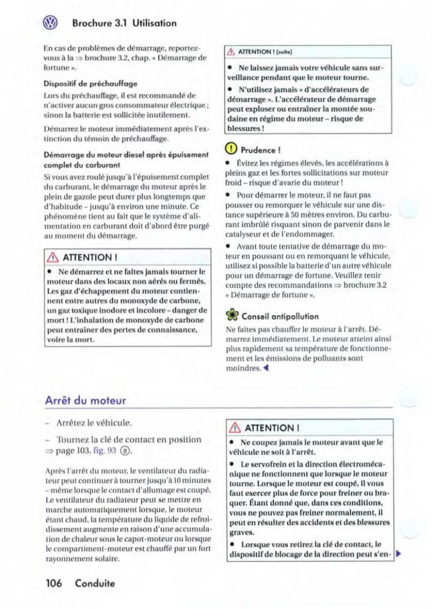 VW Golf V 5 manuel du proprietaire / page 110