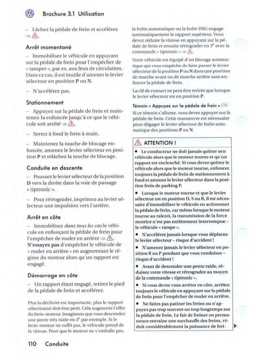 VW Golf V 5 manuel du proprietaire / page 114