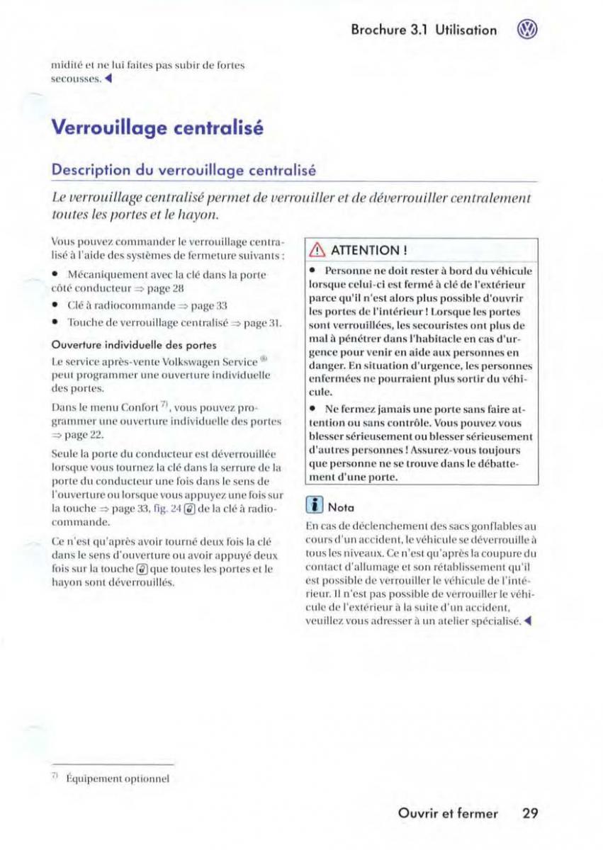 VW Golf V 5 manuel du proprietaire / page 32