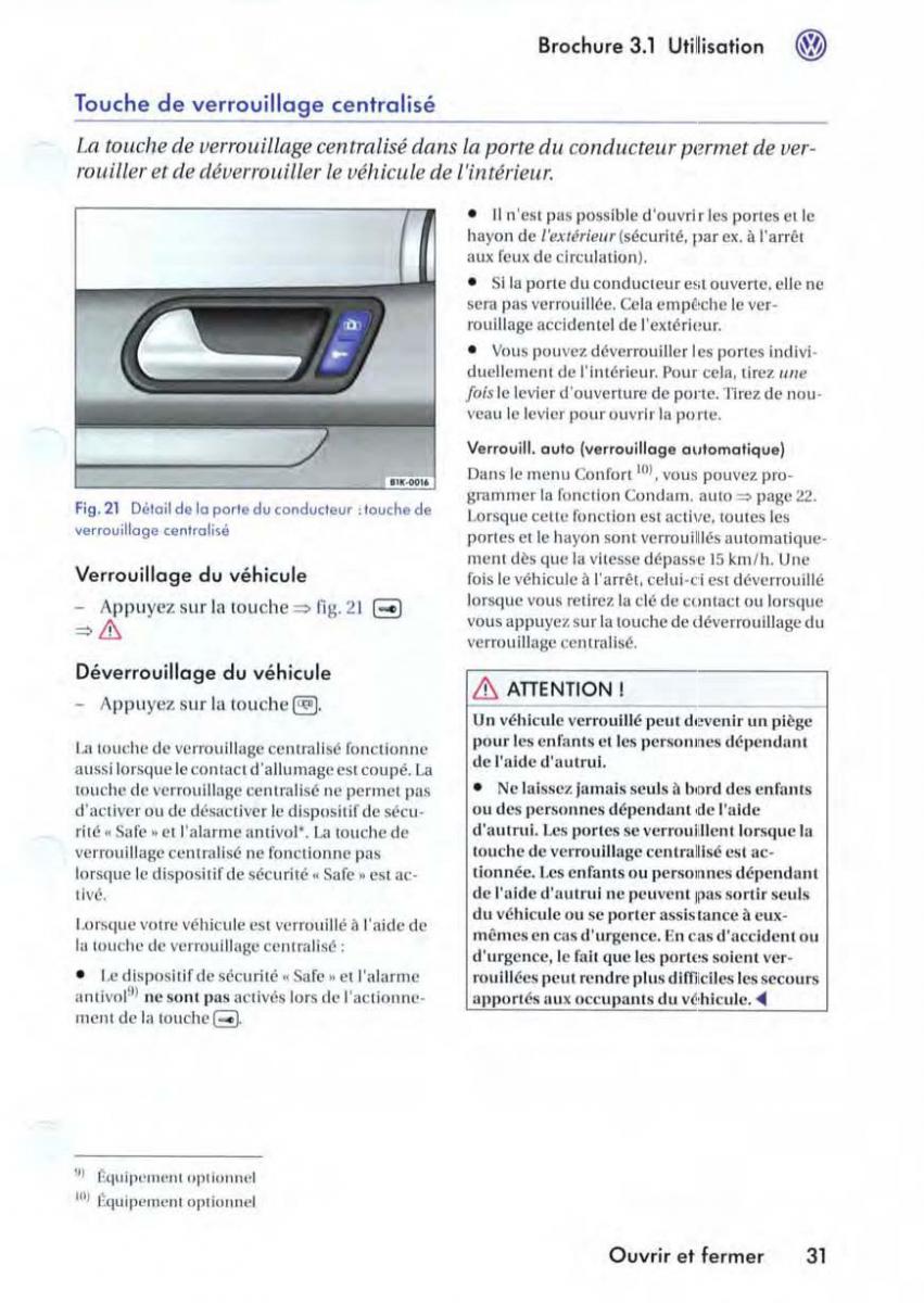 VW Golf V 5 manuel du proprietaire / page 34