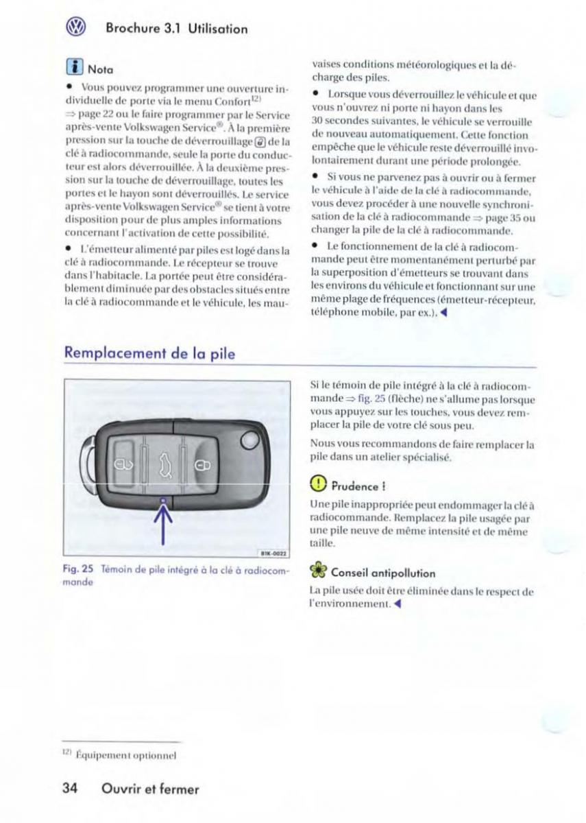 VW Golf V 5 manuel du proprietaire / page 37