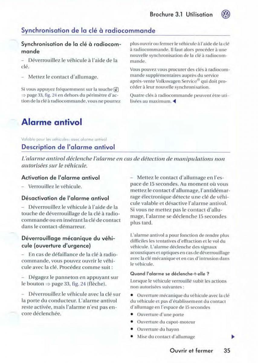 VW Golf V 5 manuel du proprietaire / page 38
