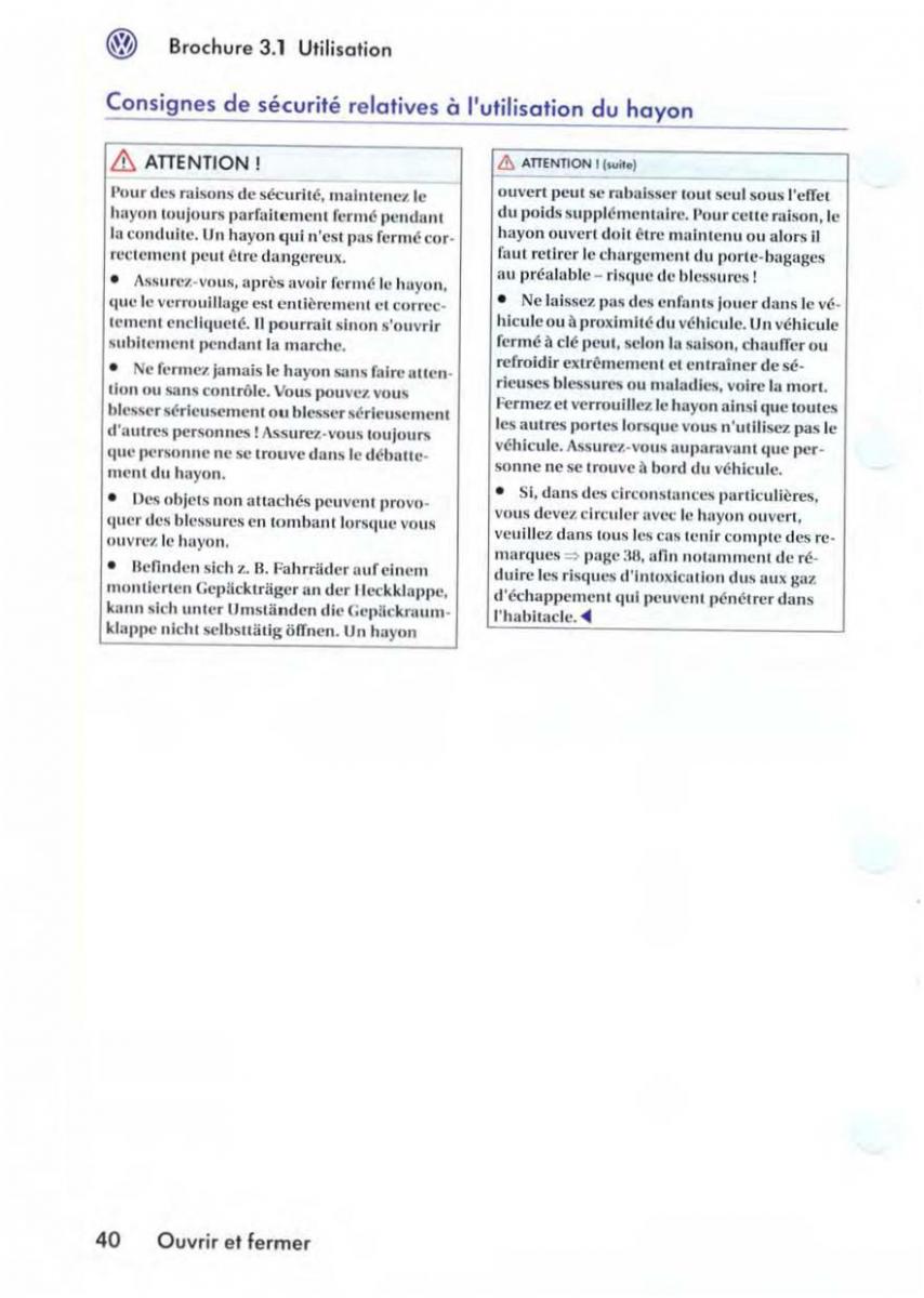 VW Golf V 5 manuel du proprietaire / page 43