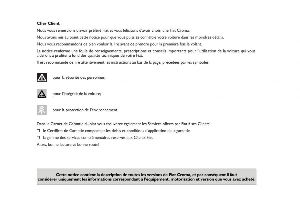 Fiat Croma manuel du proprietaire / page 1