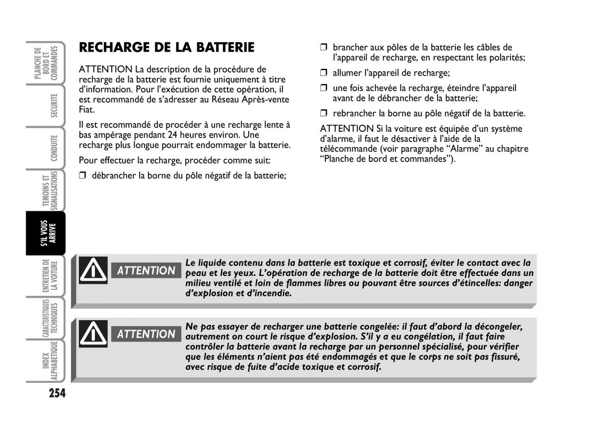 Fiat Idea manuel du proprietaire / page 255