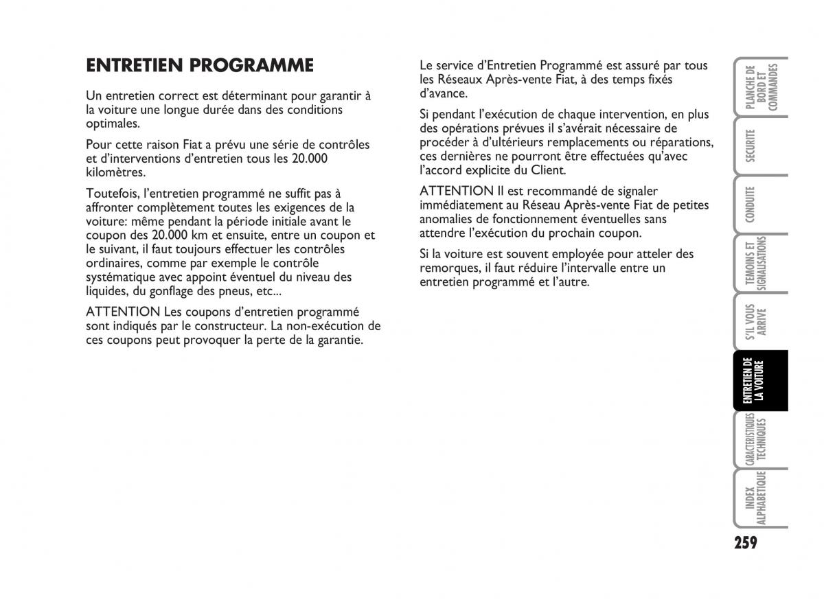 Fiat Idea manuel du proprietaire / page 260