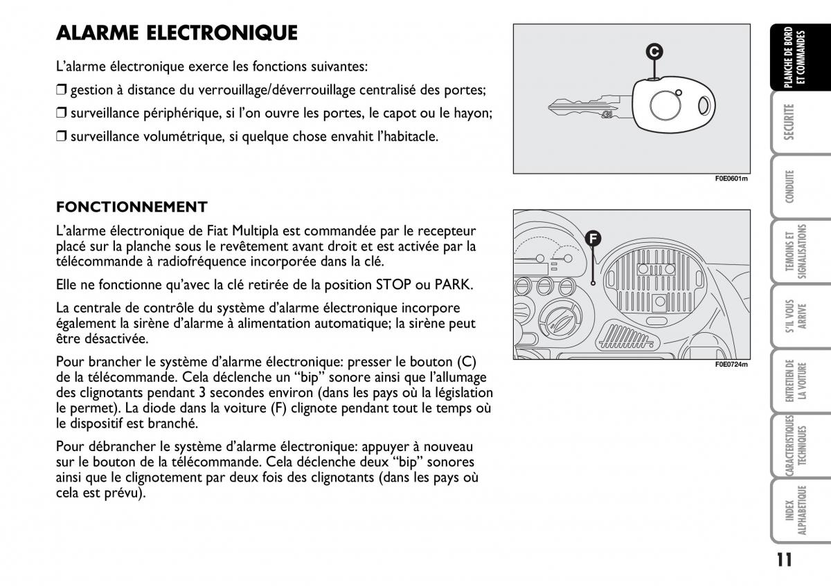 Fiat Multipla I 1 manuel du proprietaire / page 12