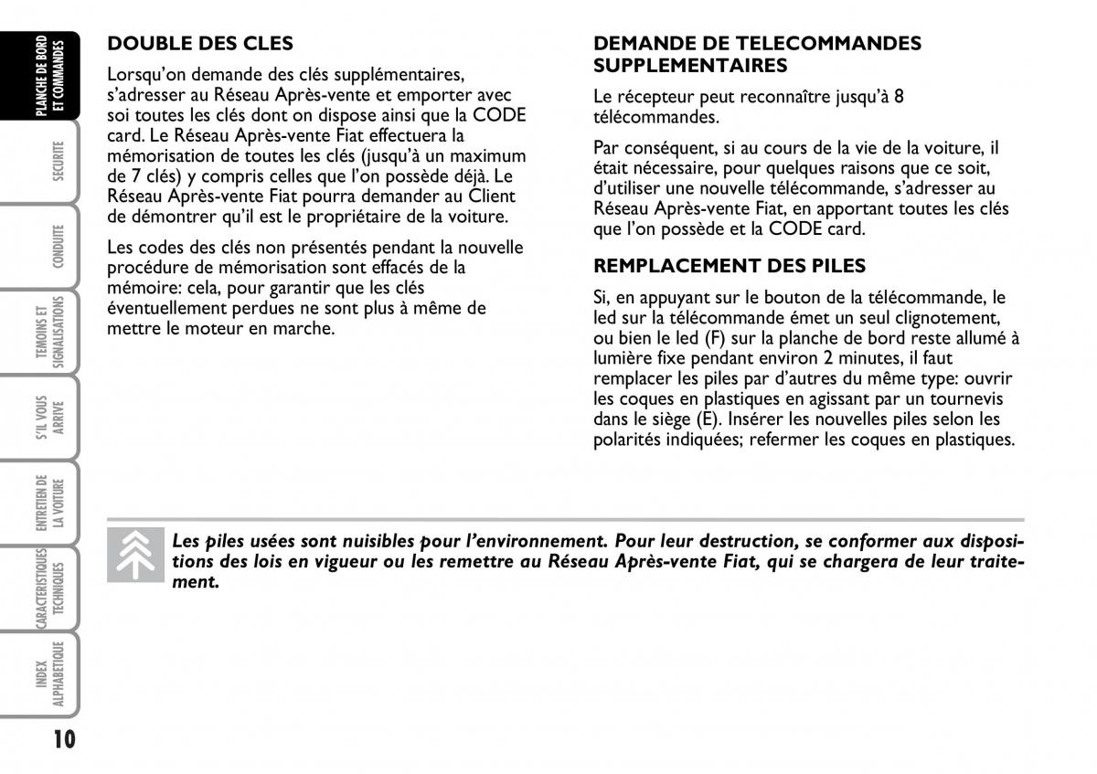 Fiat Multipla I 1 manuel du proprietaire / page 11