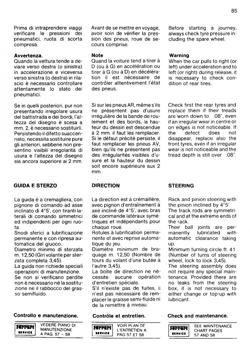 Ferrari Mondial Quattrovalvole manuel du proprietaire / page 84