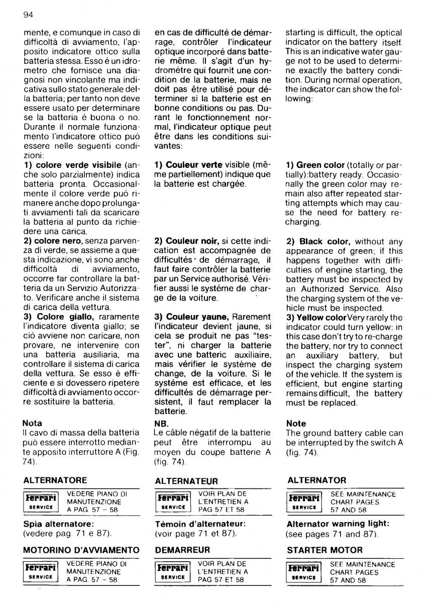 Ferrari Mondial Quattrovalvole manuel du proprietaire / page 93
