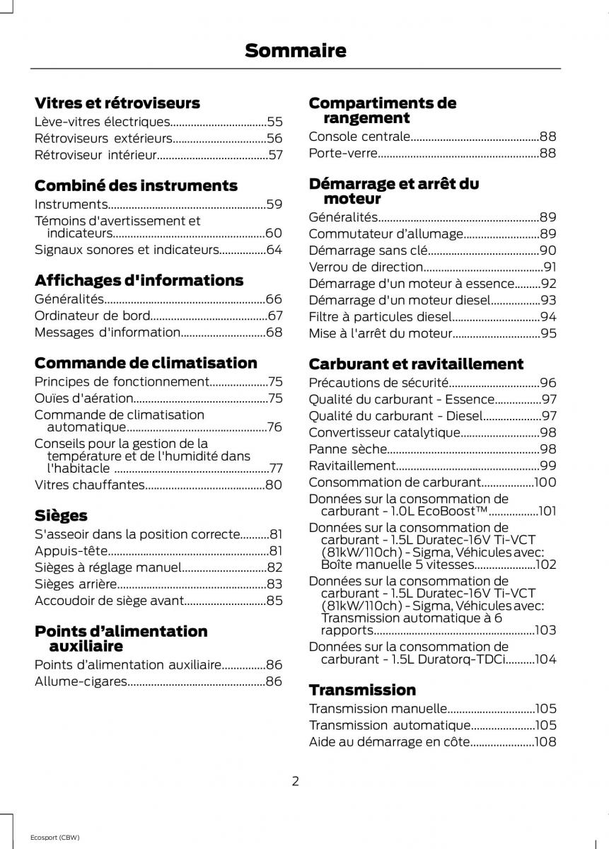 Ford Eco Sport II 2 manuel du proprietaire / page 4