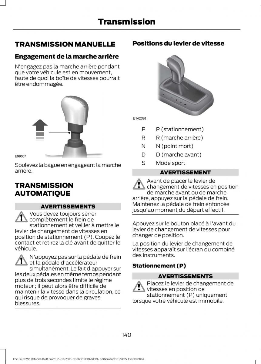 Ford Focus III 3 FL manuel du proprietaire / page 142