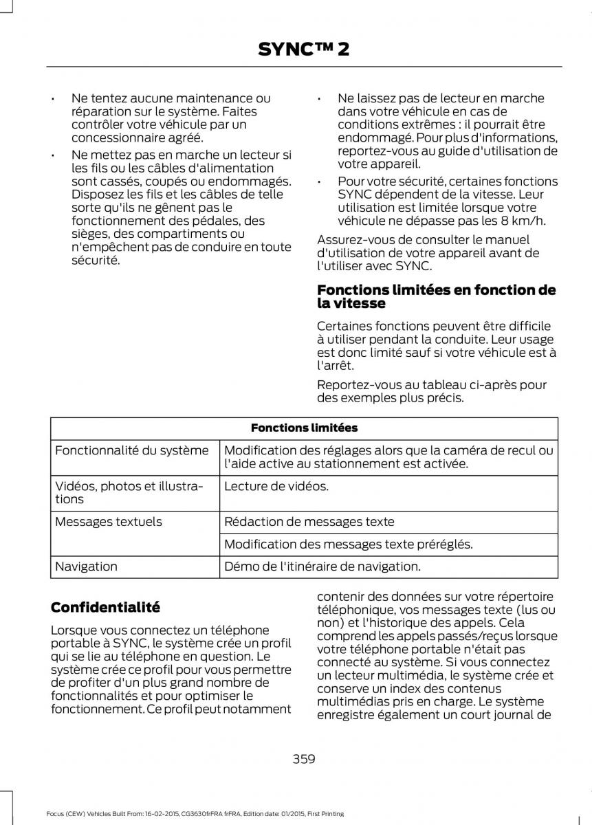Ford Focus III 3 FL manuel du proprietaire / page 361
