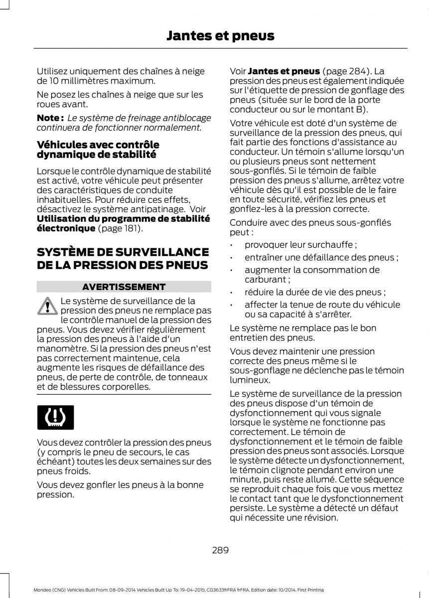Ford Mondeo MKV MK5 manuel du proprietaire / page 291