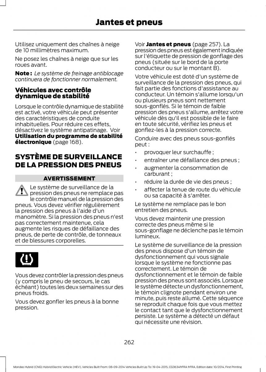 Ford Mondeo hybrid MKV MK5 manuel du proprietaire / page 264