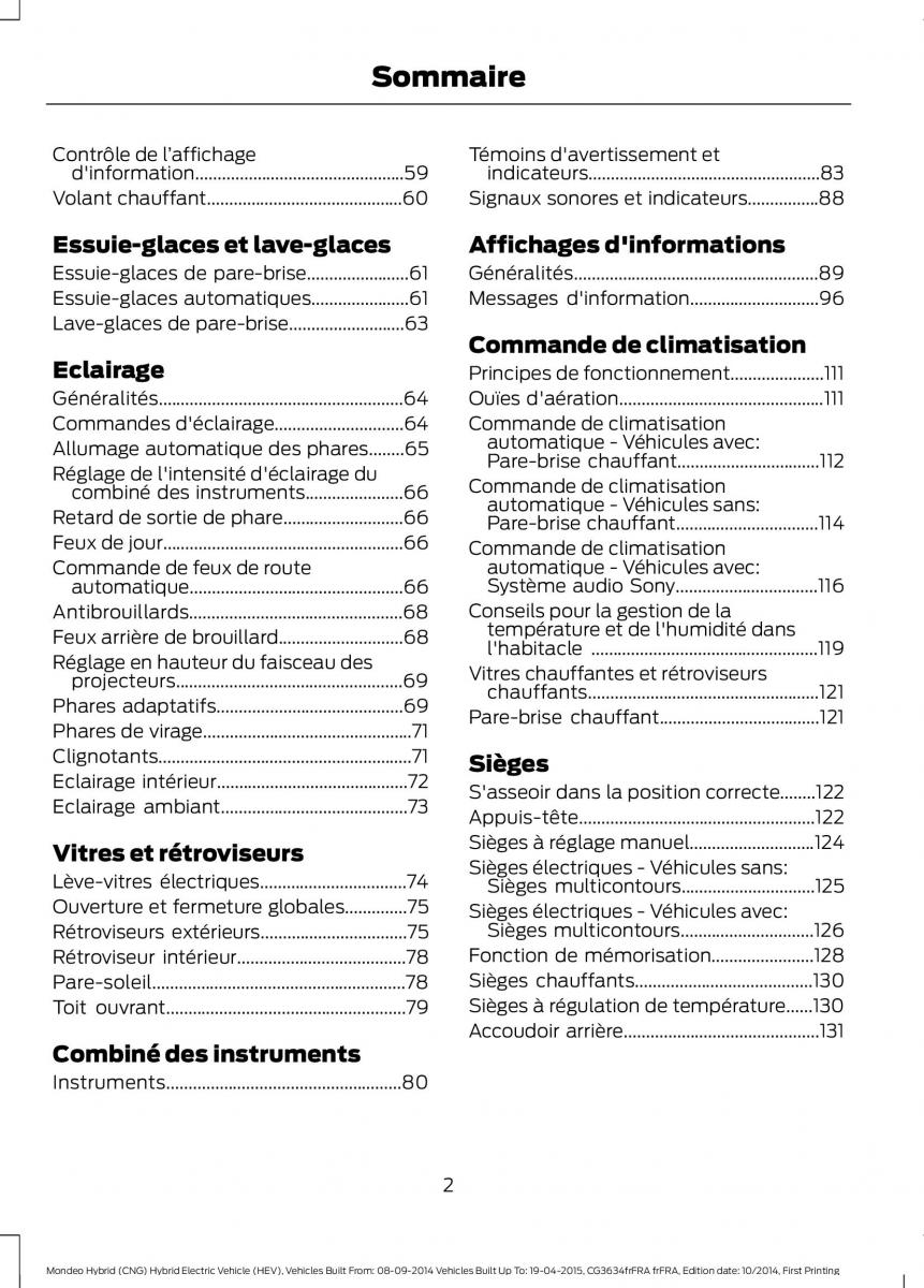 Ford Mondeo hybrid MKV MK5 manuel du proprietaire / page 4