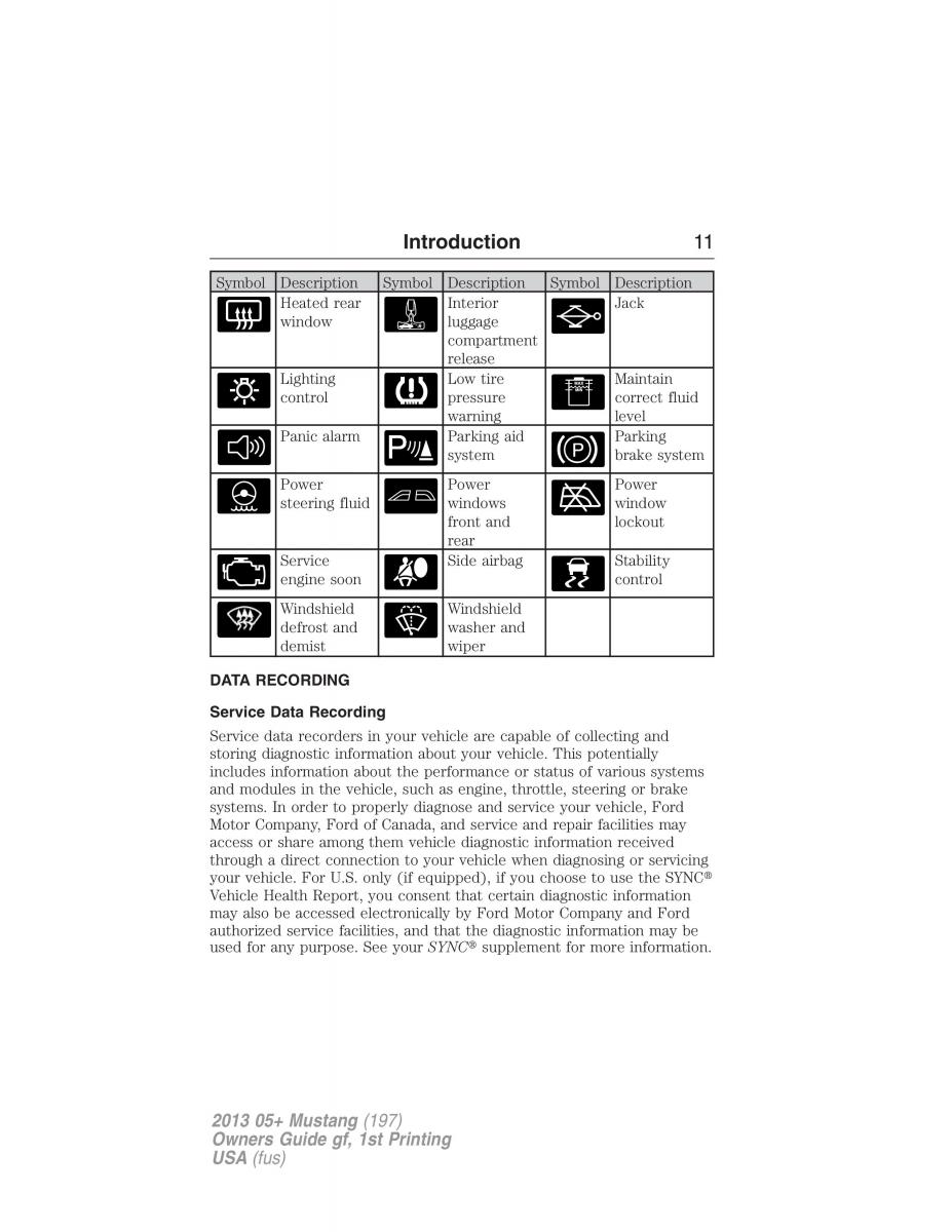 Ford Mustang V 5 owners manual / page 11
