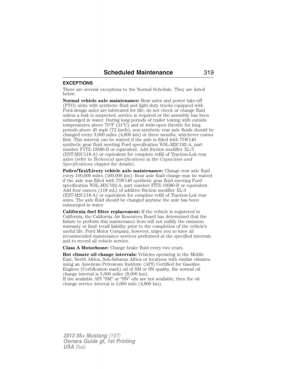 Ford Mustang V 5 owners manual / page 319