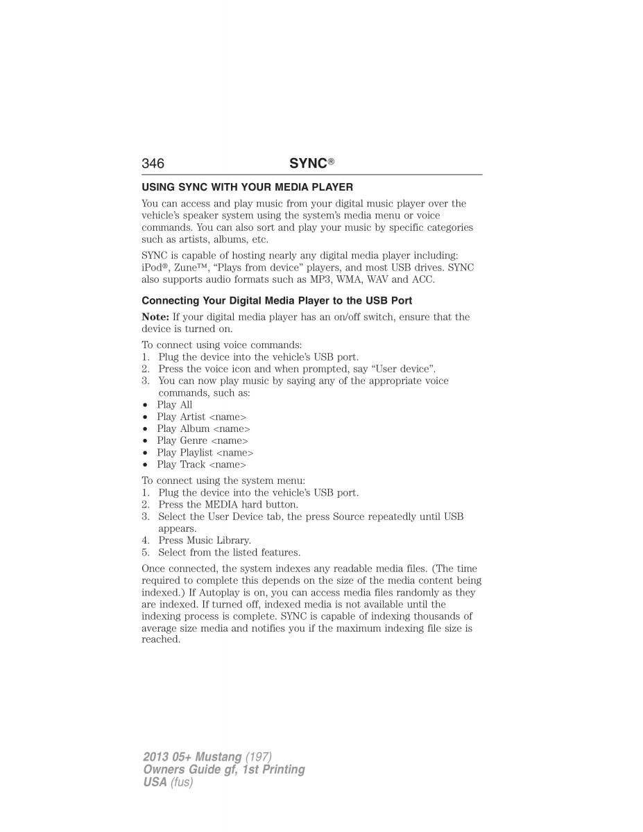 Ford Mustang V 5 owners manual / page 346