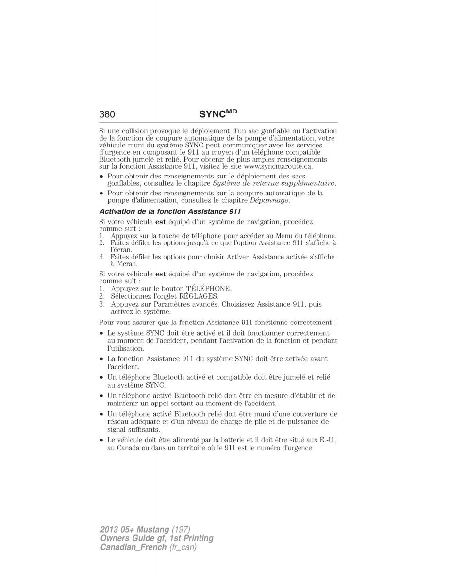 Ford Mustang V 5 manuel du proprietaire / page 380