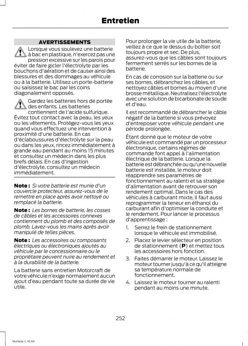 Ford Mustang VI 6 manuel du proprietaire / page 255