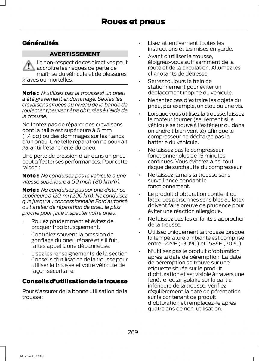 Ford Mustang VI 6 manuel du proprietaire / page 272