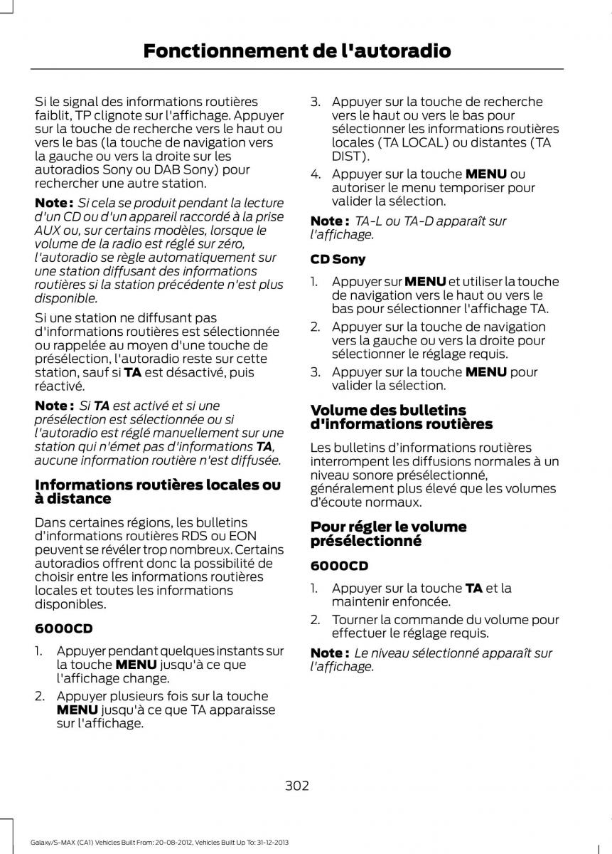 Ford S Max I 1 manuel du proprietaire / page 304