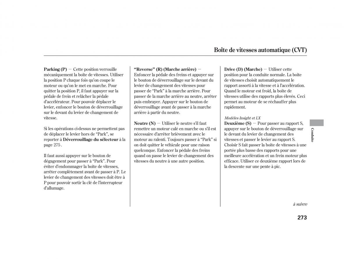 Honda Insight II 2 manuel du proprietaire / page 277