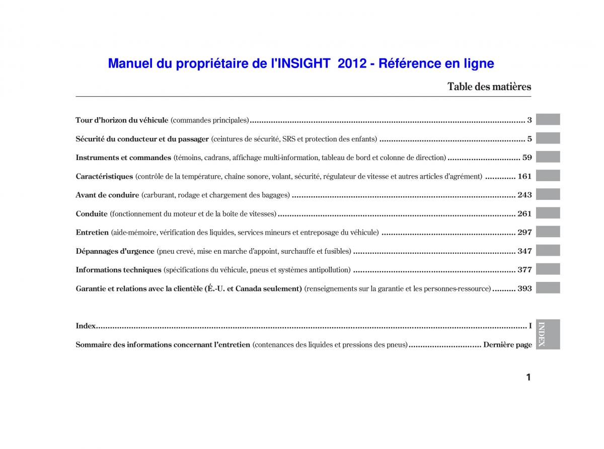 Honda Insight II 2 manuel du proprietaire / page 5